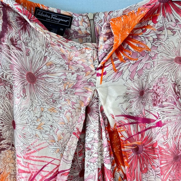 Salvatore Ferragamo Strapless Silk Maxi Dress Floral Tiger Cream Pink US Size 4 - Picture 7 of 10